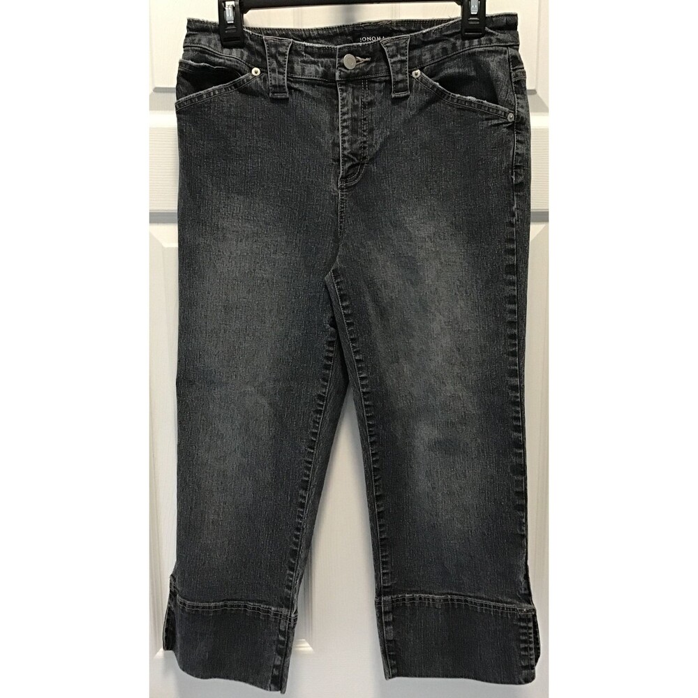 EUC Women’s Sonoma Mid-rise Dark Wash Denim Capri/Crop Pants W/Slit Cuffs Size 8